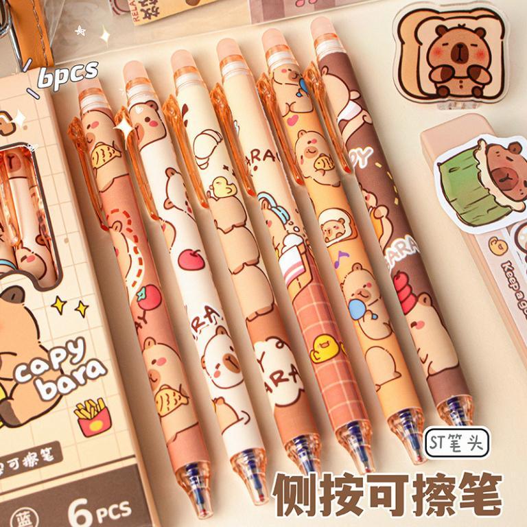 6Pcs Cute Capybara Erasable Pen Blue Ink Writing Smooth … in Mandai - Image 1