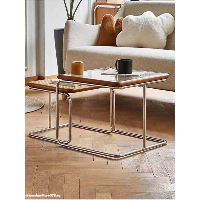 Coffee Table Vintage Style Glass Side Table Woven Storage … in Mandai - Image 1