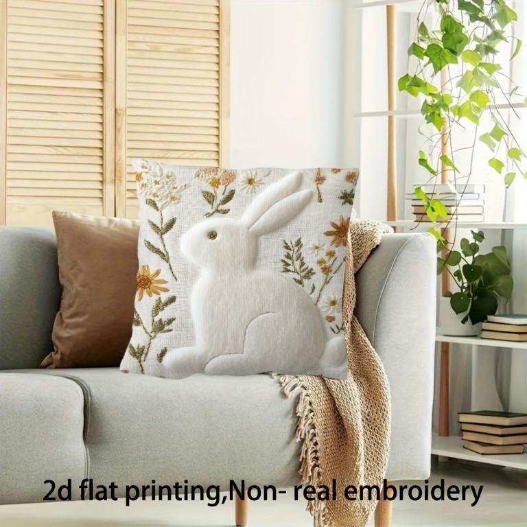 1pcs Easter 2D Flat Print Rabbit & Flower Pillow Cover in Geylang - Image 1