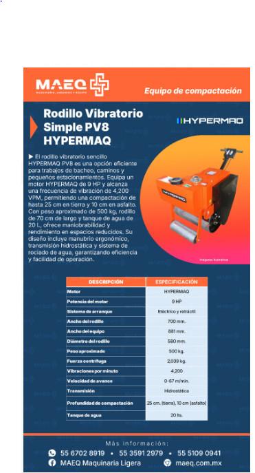 Rodillo Vibratorio Simple hombre a pie mod PV8 marca hypermaq en Querétaro (QRO) - Imagen 1