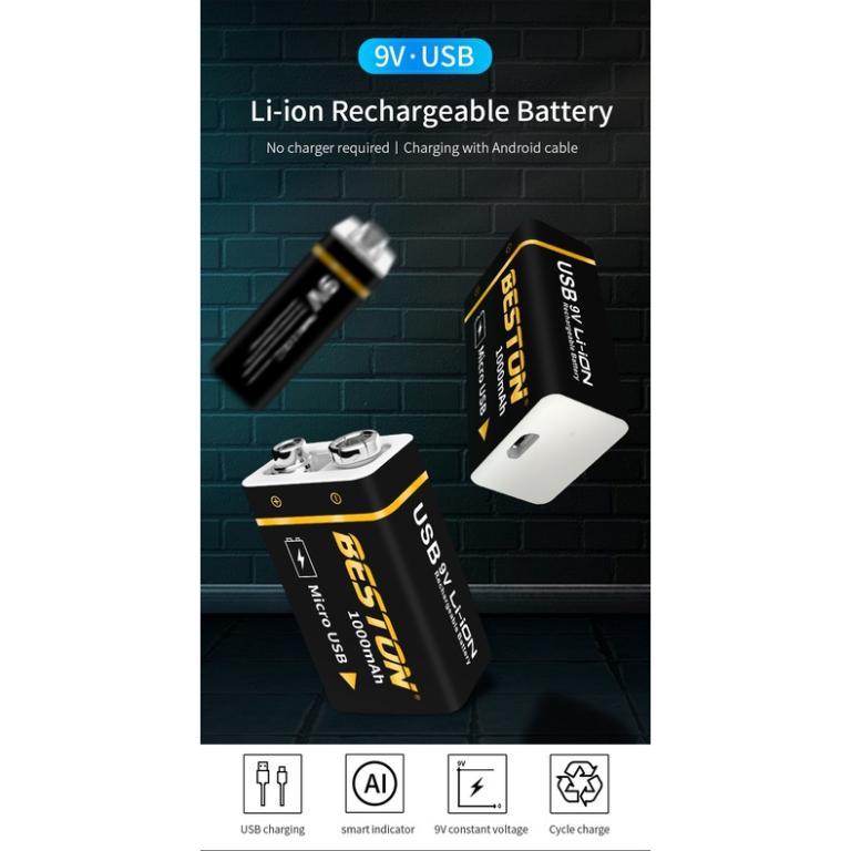 Beston 9V 1000mAh Li-ion Rechargeable Battery With USB … in Novena - Image 1