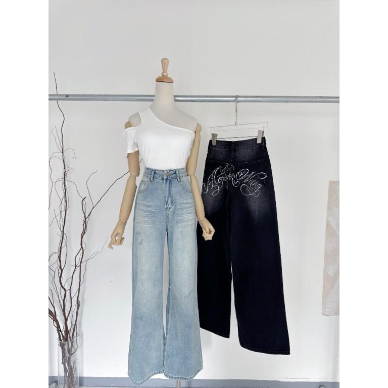 Versatile Pants Version Hot Rhinestone Design Wide-Leg … in Bukit Batok - Image 1