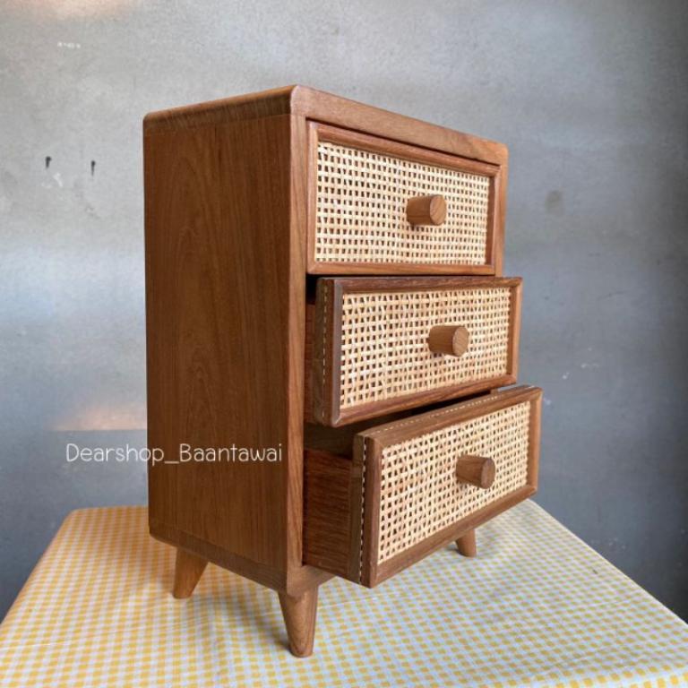 3-Compartment Rattan Teak Drawer Cabinet Mini For … in Geylang - Image 1