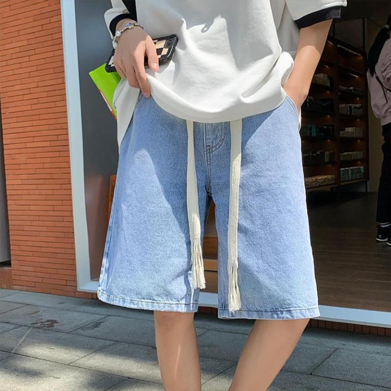 Men Shorts, Woven Drawstring, Simple Solid Color Jeans, … in Geylang - Image 1