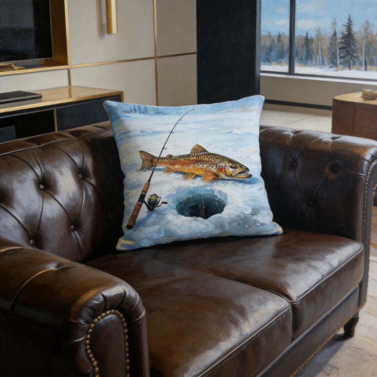 1pc Ice Fishing Brown Trout Pillow Cover With Fishing Rod … in Pasir Ris - Image 1