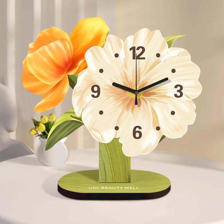Cream Flower Table Clock Living Room Creative Clock Dining … in Bishan - Image 1