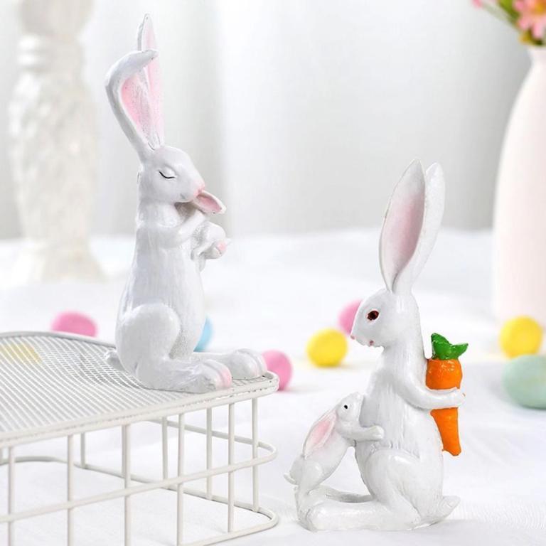 JUERLEWA Resin Rabbit Ornament, Hand-Carved Cartoon Easter … in Bishan - Image 1