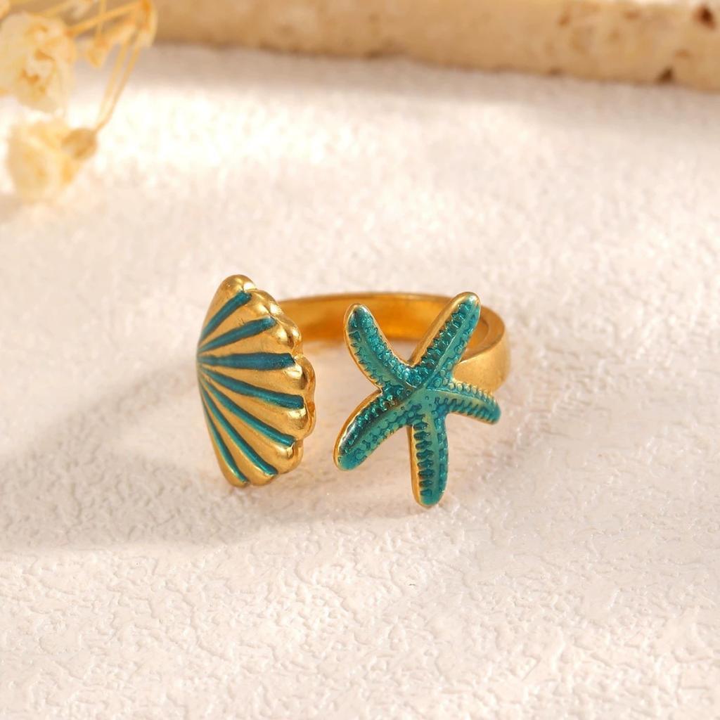 Ocean-Themed Starfish Shell Ring Set, Adjustable Size, … in Mandai - Image 1