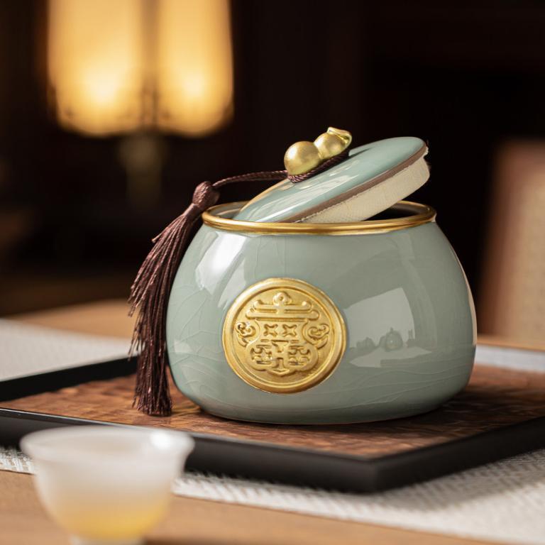 哥窑茶叶罐中式陶瓷密封罐防潮茶叶罐高档茶仓礼盒装陶瓷茶叶罐子 in Selayang Baru - Image 1