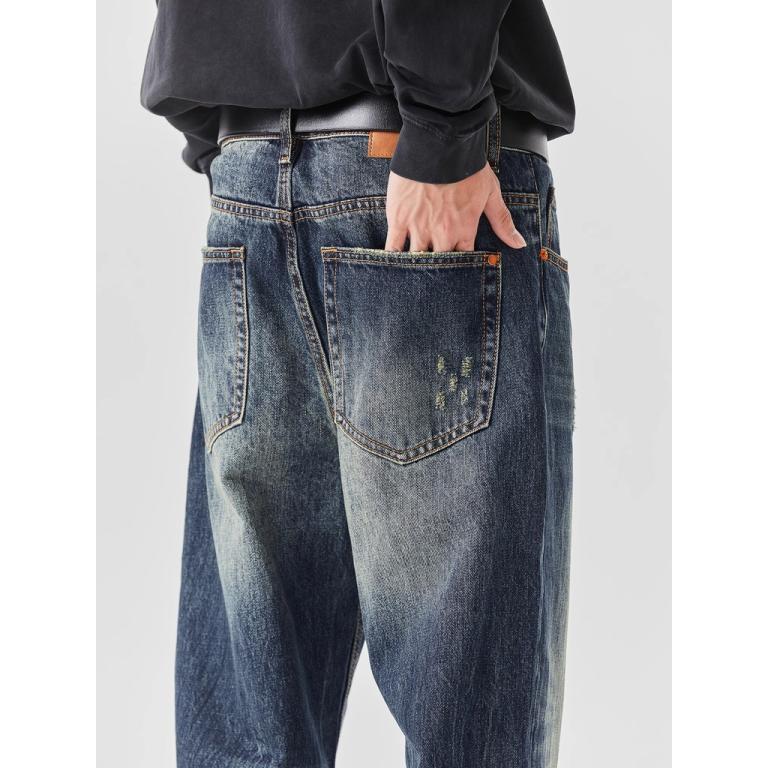 American Retro Ripped Washed Distressed Blue Jeans Men … in Malacca Town - Image 1