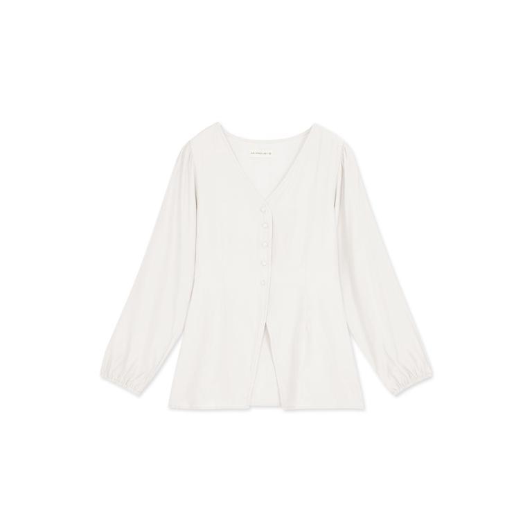 AIR SPACE Soigné V Neck Buttoned Slit Top in Klang - Image 1