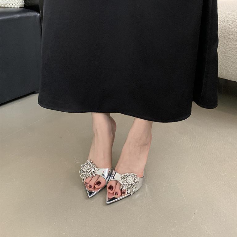 Pointed Rhinestone Open-Toe Stiletto Sandals - Elegant High … in Batu Feringgi - Image 1