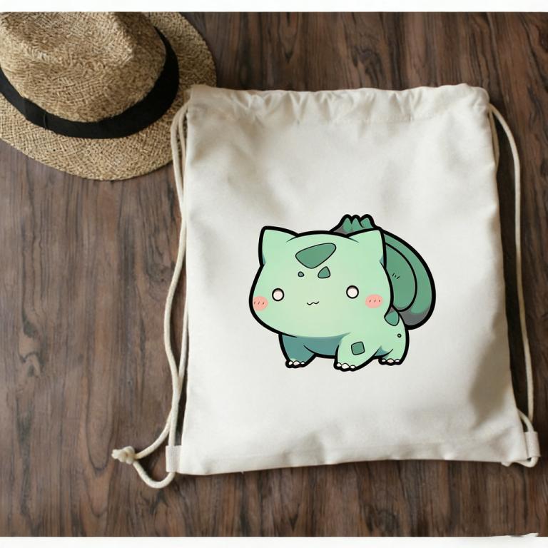 Pokemon Bulbasaur Kawaii Drawstring Backpack, Black Canvas … in Kota Kinabalu - Image 1