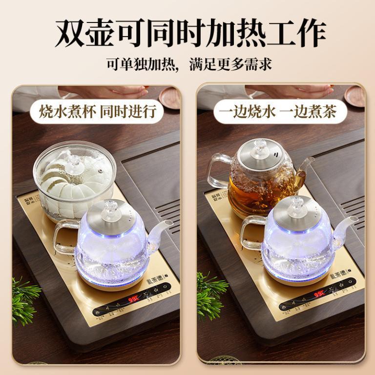 底部双上水电热烧水壶茶台一体全自动抽水泡煮茶器蓝光玻璃电茶炉 in Kajang - Image 1