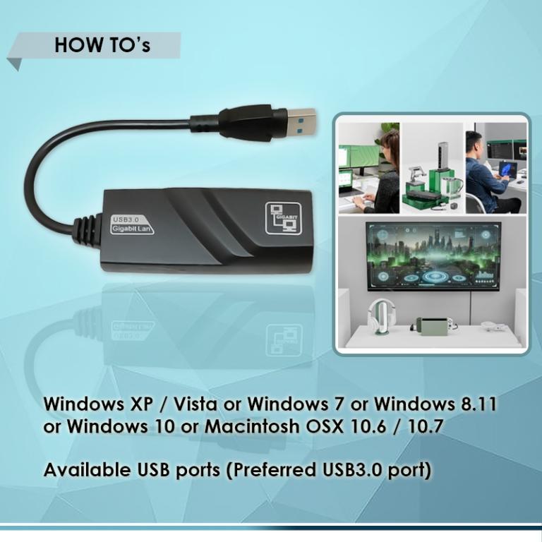 USB 3.0 GIGABIT LAN to RJ45 CABLE CONVERTER DRIVERLESS USB … in Shah Alam - Image 1