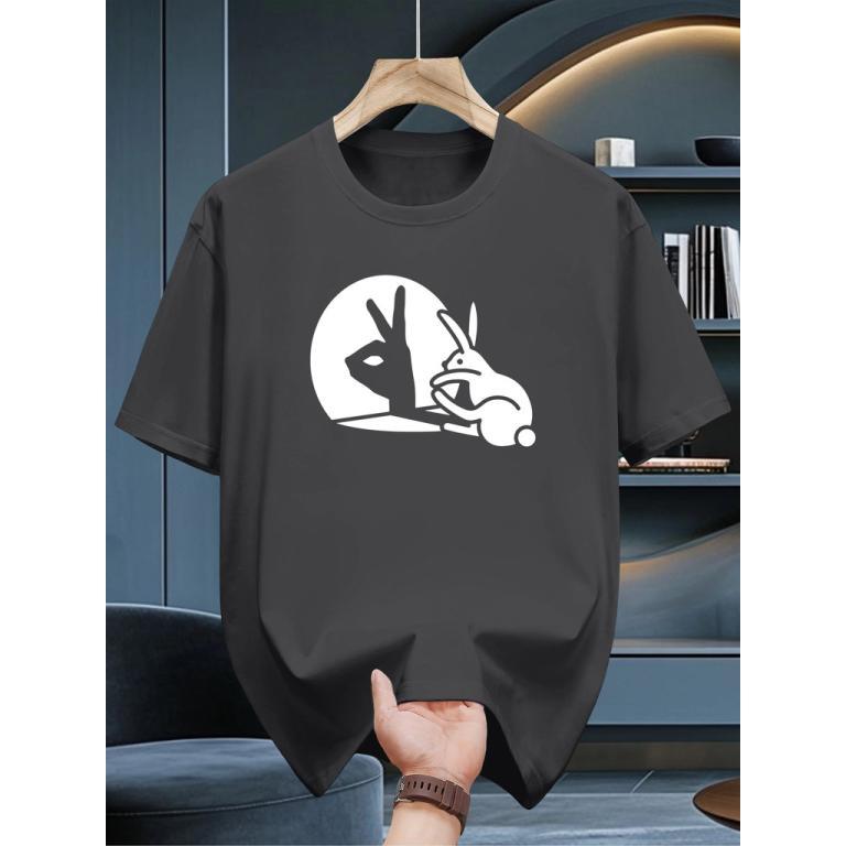 Men's Short-Sleeved T-Shirt Cartoon Rabbit Pattern Shiny … in Taman Johor Jaya - Image 1