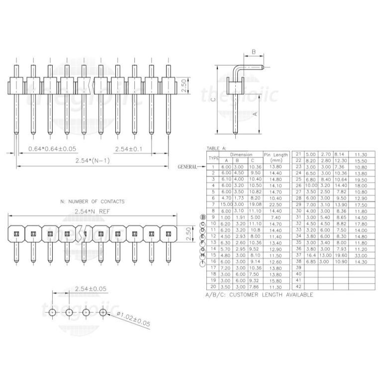[20 Pieces]- Single Male Fence 2.54mm 40 Curved Legs 1 Row … in Kajang - Image 1