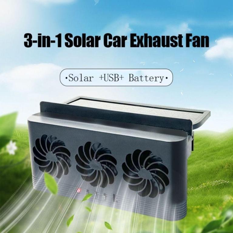 PIXELGLOW Solar Car Cooling Fan, Radiator Air Vent Car … in Seremban - Image 1