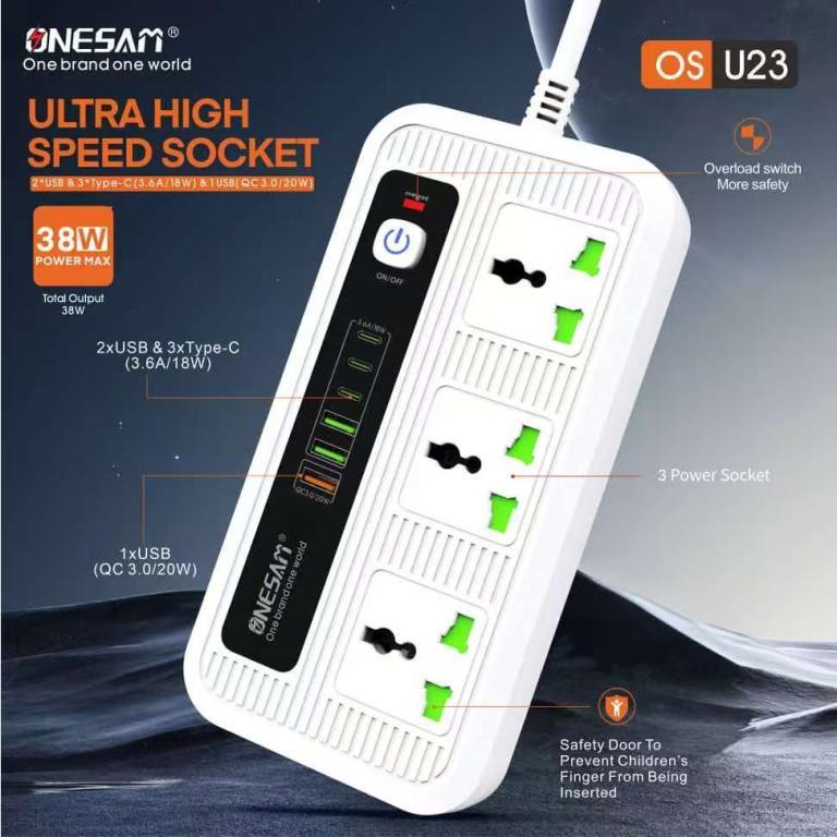 ONESAM OS-U23 Power Socket Charger / 3 PD + 3 USB Output + … in Malaysia - Image 1