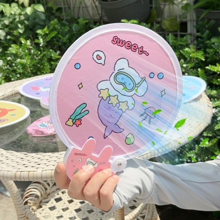 Cartoon Style Mermaid Pattern Plastic Round Folding Fan - … in Petaling Jaya - Image 1