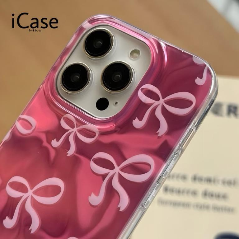 Pink Silver Ribbon Cute Case Ribbon Motif Casing hp iphone … in North-Eastern Islands - Image 1