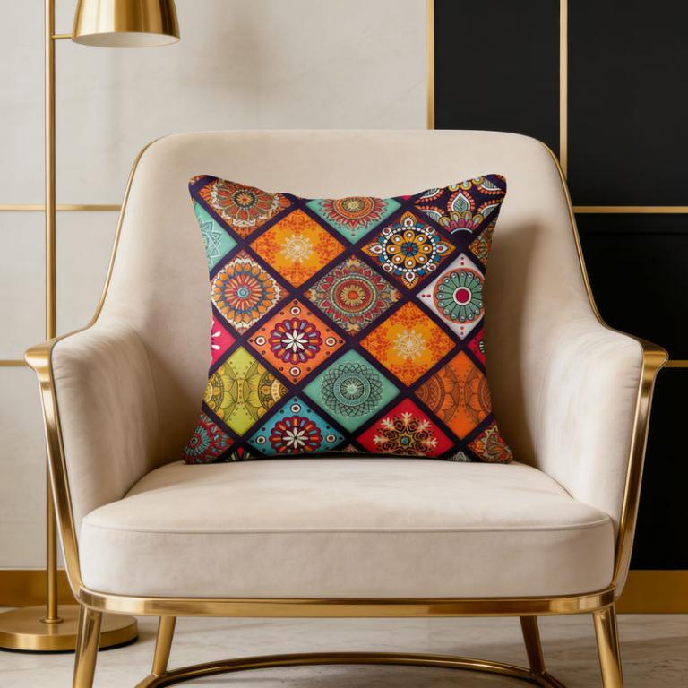 1pc Colorful Geometric Patterned Pillow Cover with … in Geylang - Image 1