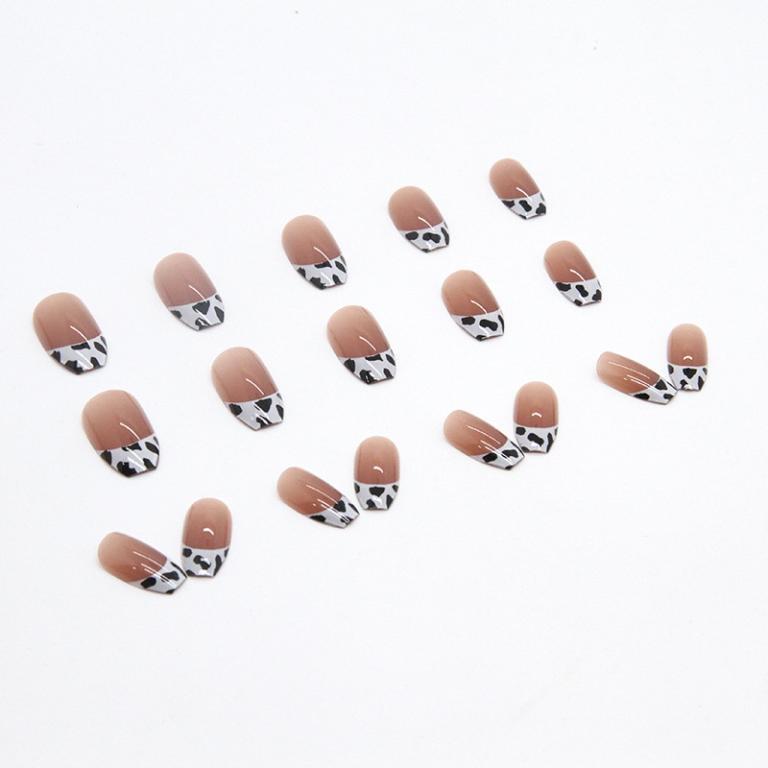 Simple Cow Pattern French Style Fake Nails Long False Nails … in Geylang - Image 1