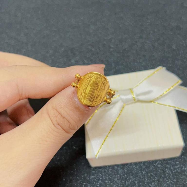 (S.J) STAINLESS STEEL GOLD PLATE St.Benedict style RING in Bishan - Image 1
