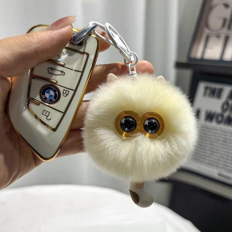 Cute Rex Rabbit Fur Kitty Fur Ball Car Keychain Pendant ins … in Woodlands - Image 1