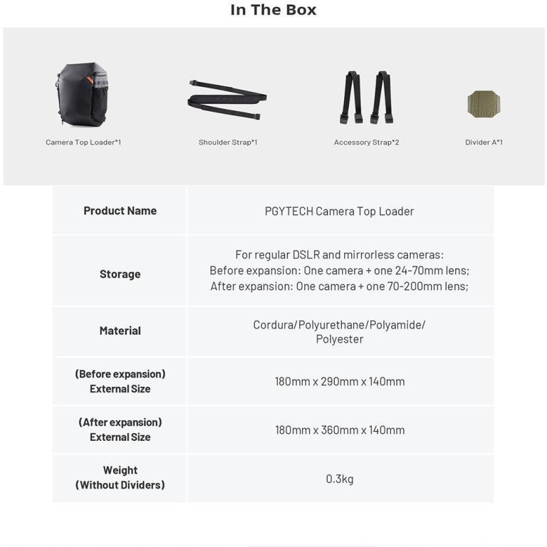 PGYTECH Camera Top Loader Expandable Organizing Pockets For … in North-Eastern Islands - Image 1