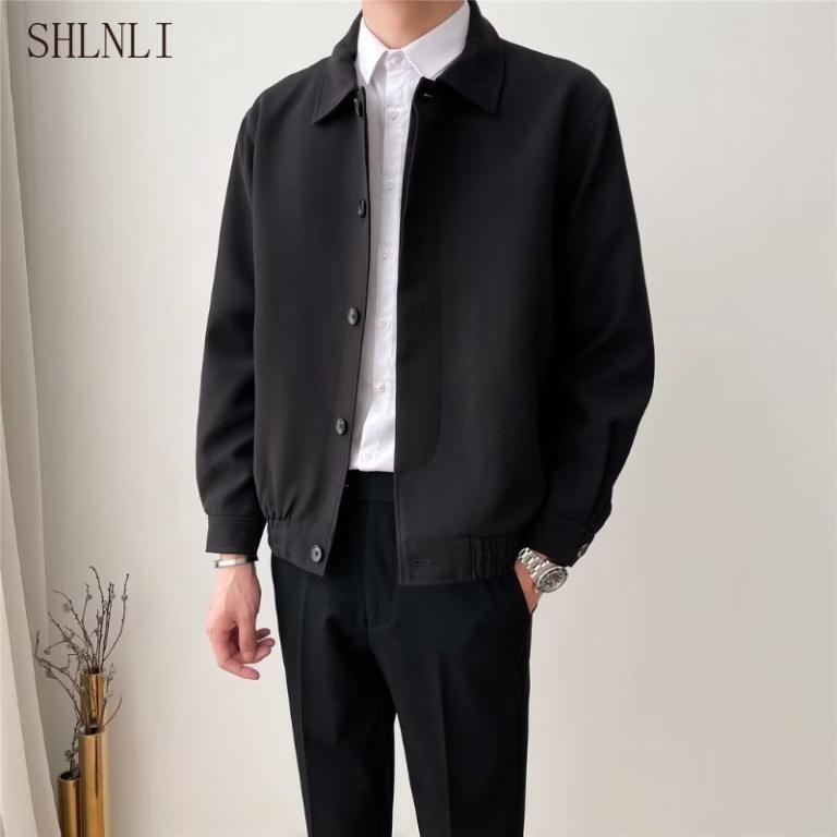 Men's Slim Fit Versatile Button Jacket French Solid Color … in Singapore - Image 1
