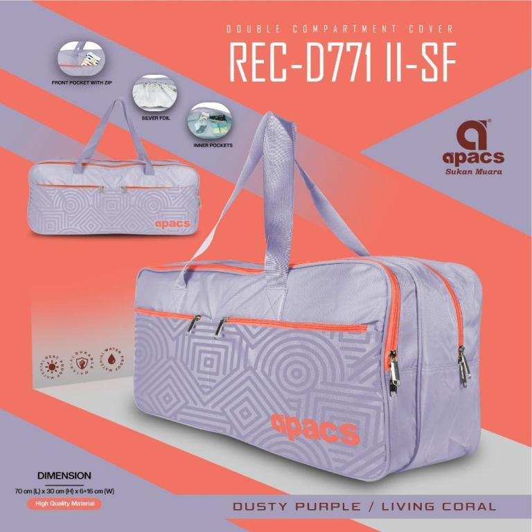 (WITH SILVER FOIL) APACS DOUBLE COMPARTMENT RACKET BAG D771 II in Bishan - Image 1