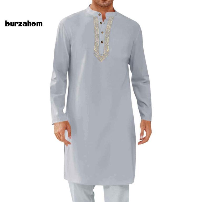 BUR_ Cool Men Robe Shirt Men Plain Color Robe Men's Long … in Bukit Batok - Image 1