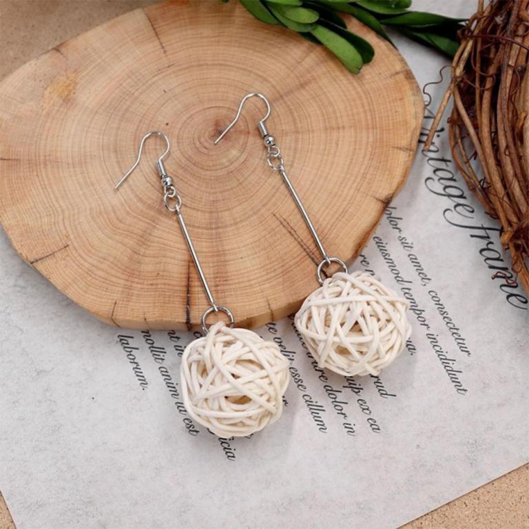 C5GOON Boho Handmade Geometric Wooden Rattan Braid Drop … in Bishan - Image 1