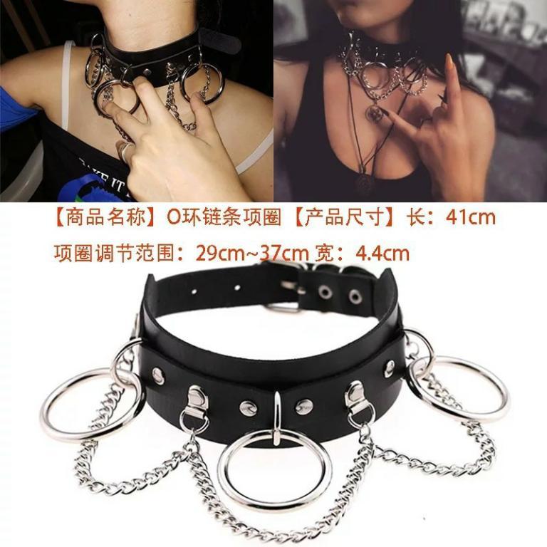 Punk Metal gothic Rings Leather Spike Chain Necklace … in Bishan - Image 1