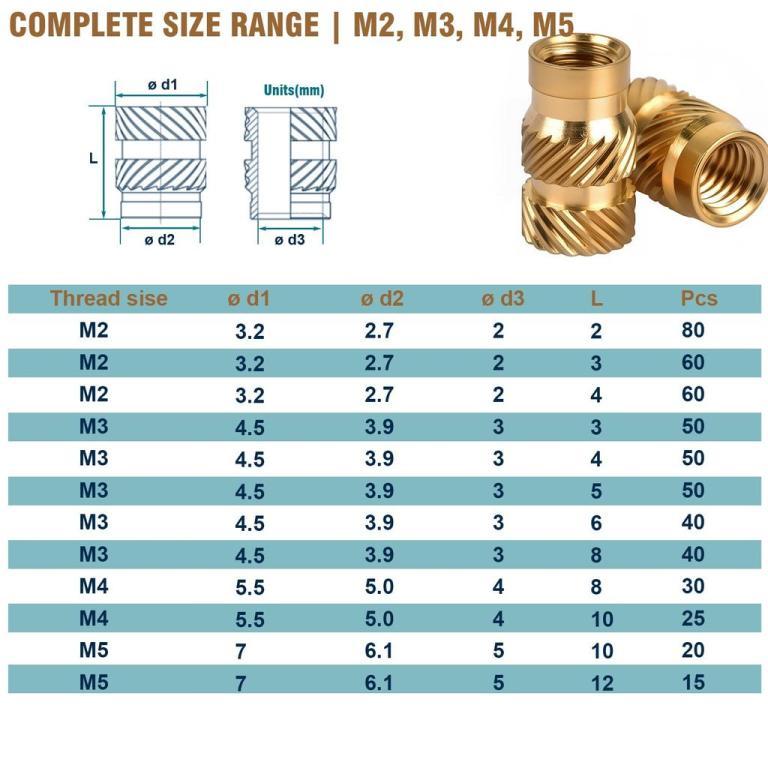 M2 M3 M4 M5 Threaded Inserts Kit,520Pcs Heat Set Knurled … in Sembawang - Image 1