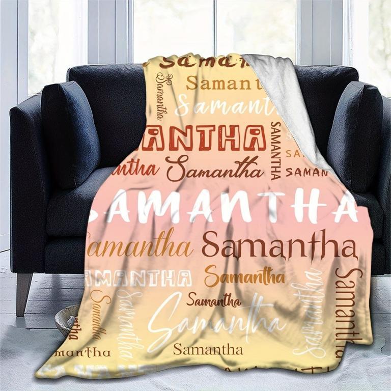1pc Custom Gradient Letter Flannel Blanket - Soft & Warm … in Pasir Ris - Image 1