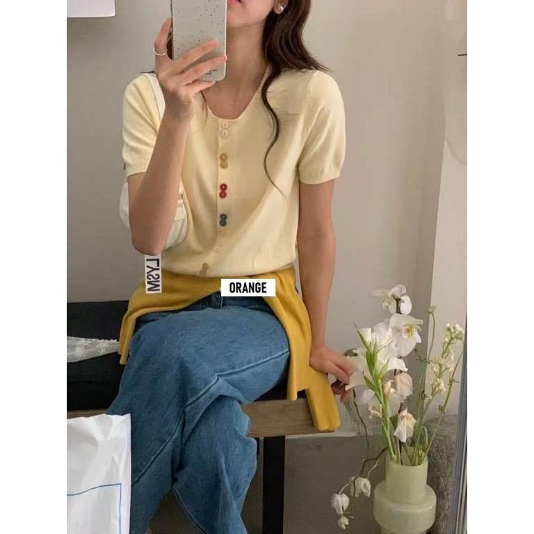 Joonaco Creative Colorful Buttons Knitted Cardigan Short … in Toa Payoh - Image 1