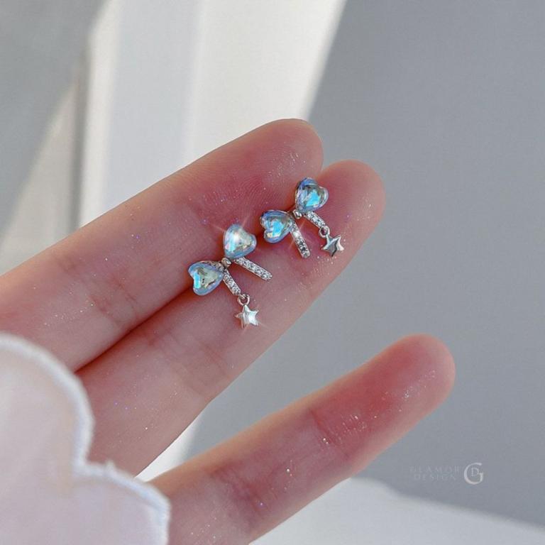 GLAMOR Silver Earrings Color Bow Set Star Beautiful Design … in Woodlands - Image 1