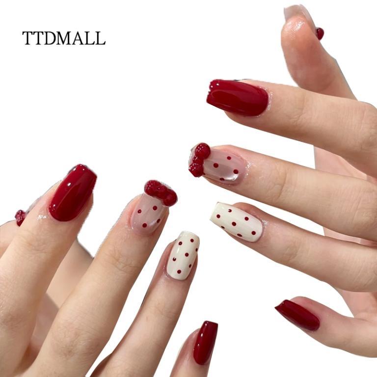 24pcs False Nails Pearl Rhinestone DIY French Style Nail … in Pasir Ris - Image 1