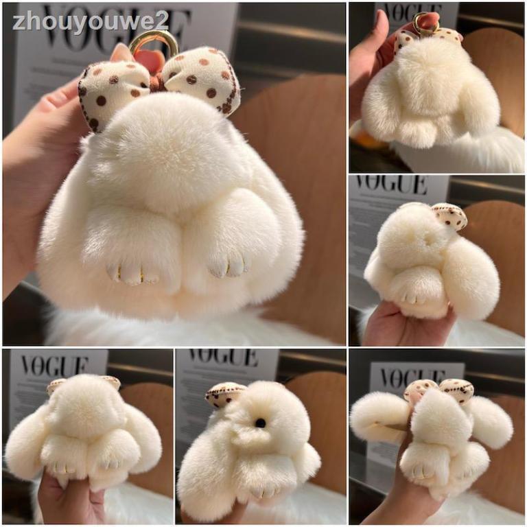 = Cute Real Rex Rabbit Fur Bow Bunny Car Keychain Pendant … in North-Eastern Islands - Image 1