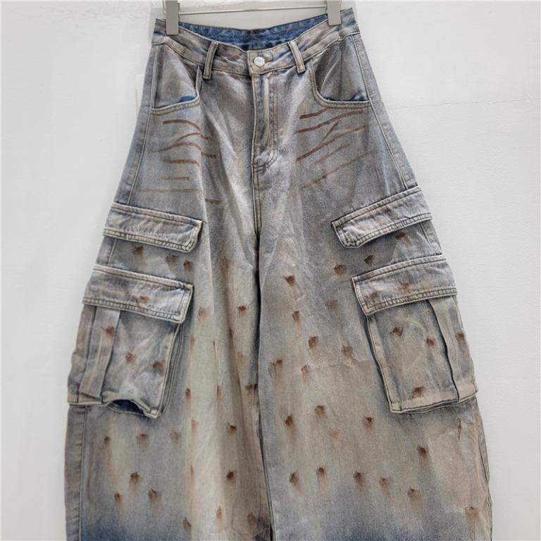 American Retro Washed Distressed Splashed Ink Jeans Men … in Sembawang - Image 1