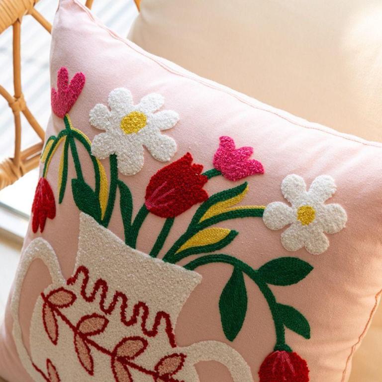WADEES Flower Pattern Pillowcase, 45x45cm Embroidered … in Woodlands - Image 1