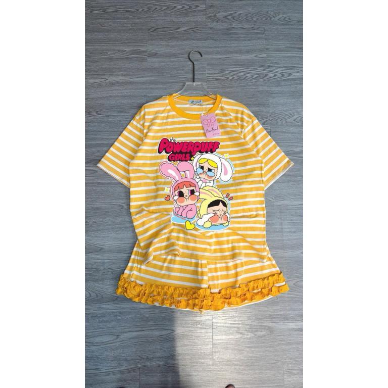 Striped Zip T-shirt Set with Crying Rabbit Print, Cute Home Wear in Bishan - Image 1