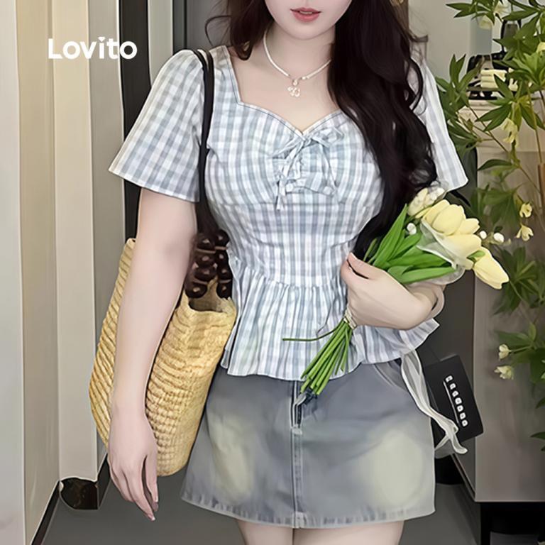 Lovito Casual Blouse Geometric Lace Up Ruffle Spring/summer … in Bishan - Image 1