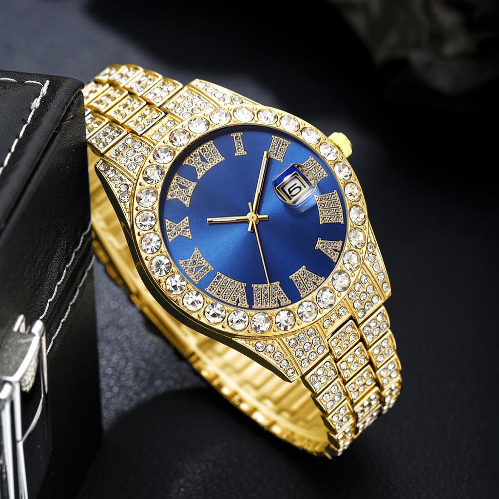 Summer Rhinestone Men's Watch Cuban Chain Cross Pendant Set … in Geylang - Image 1