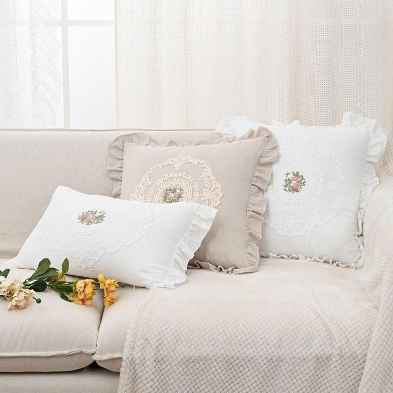 BO French Lace Pillow Cover, Soft Washed Material White … in Geylang - Image 1