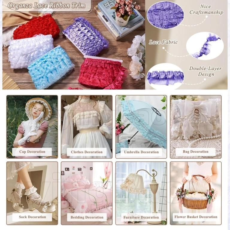 10yards Double-Layer Ruffle Lace Ribbon Pleated Chiffon … in Bukit Batok - Image 1