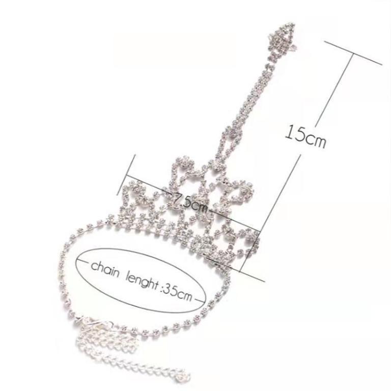 Vintage Rhinestone Bracelet With Finger Ring Silver Color … in Geylang - Image 1