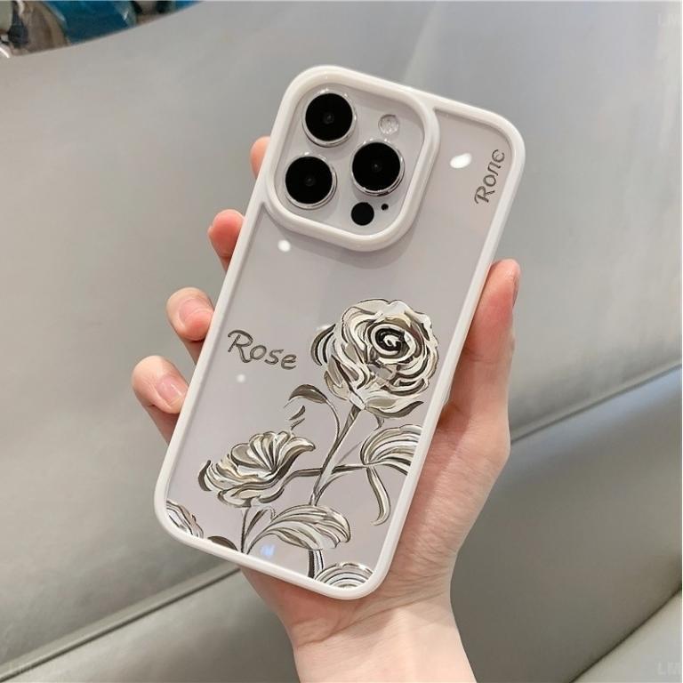 Simple Silver Rose Phone Case Transparent Compatible iPhone … in Novena - Image 1